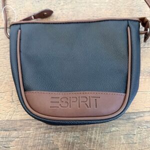 Esprit Vintage 90s Black Brown Faux Leather Crossbody Bag Small Zip Purse